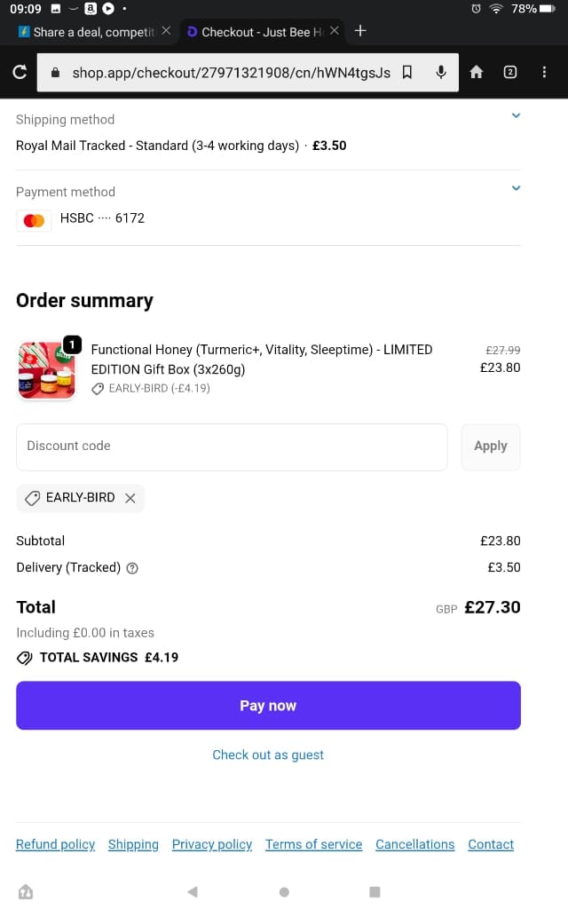 Screenshot of the Just Bee Honey discount code working
