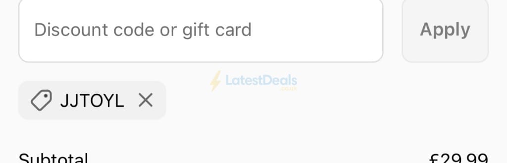 Screenshot of the Toyl discount code working
