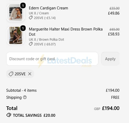 Screenshot of the Princess Polly discount code working