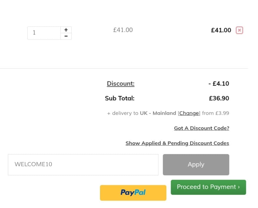 Screenshot of the Walg discount code working