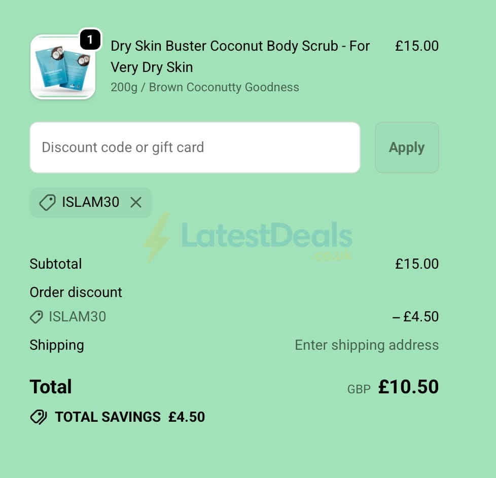 Screenshot of the Grounded Body Scrub discount code working