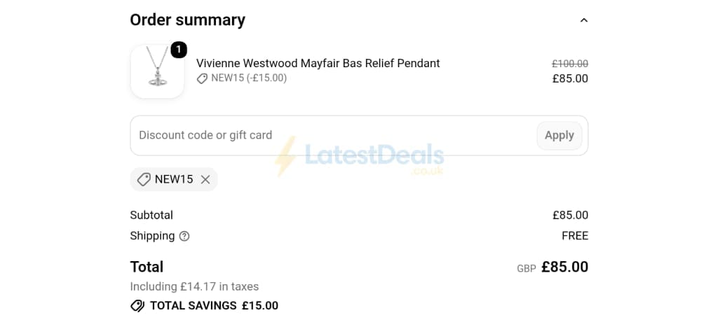 Screenshot of the Argento discount code working