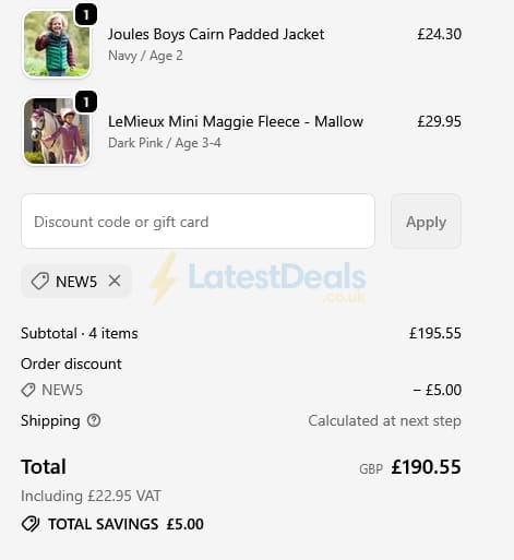 Screenshot of the Millbry Hill discount code working