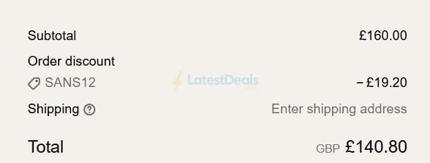 Screenshot of the SANS MATIN discount code working