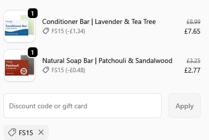 Screenshot of the MYPURE discount code working