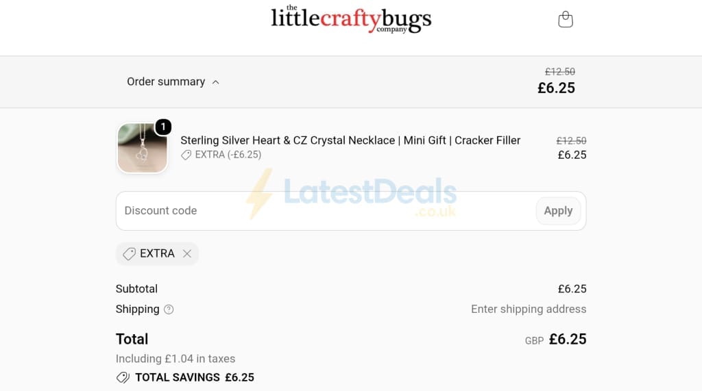 Screenshot of the Little Crafty Bugs discount code working