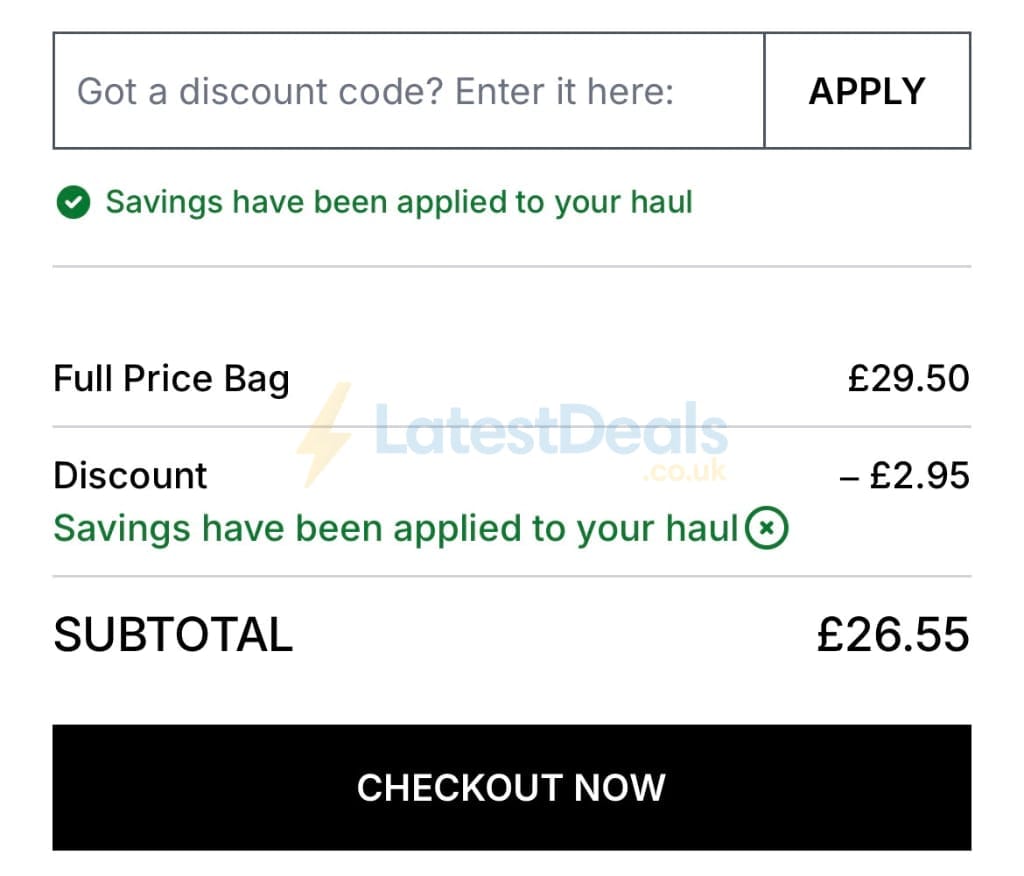 Screenshot of the Cult Beauty discount code working