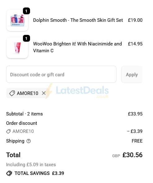 Screenshot of the WooWoo discount code working