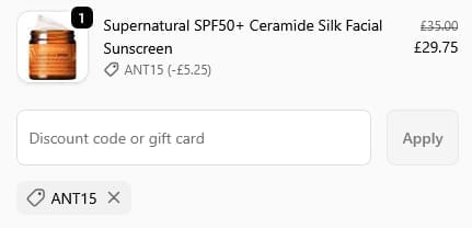 Screenshot of the MYPURE discount code working