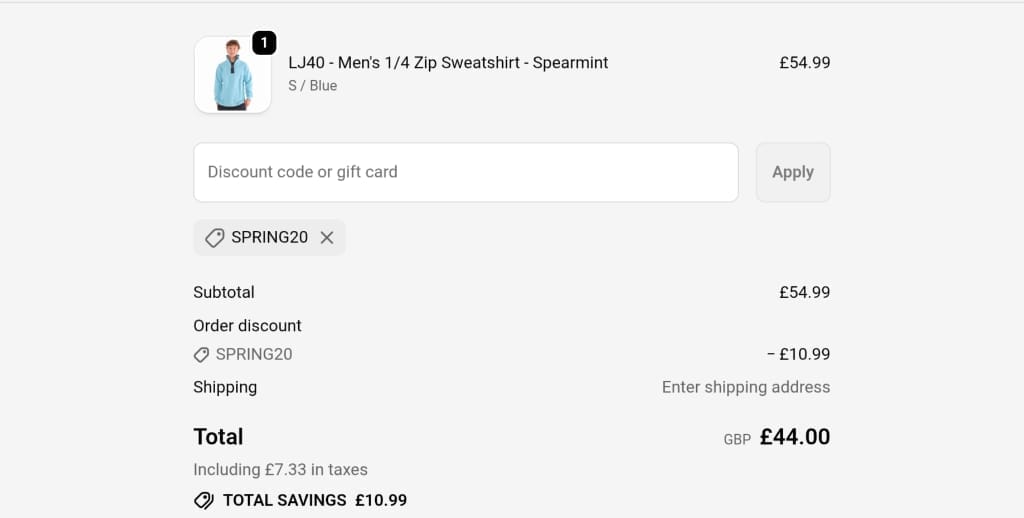 Screenshot of the Lazy Jacks discount code working