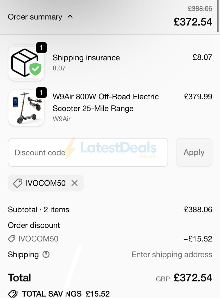 Screenshot of the IHoverBoard discount code working