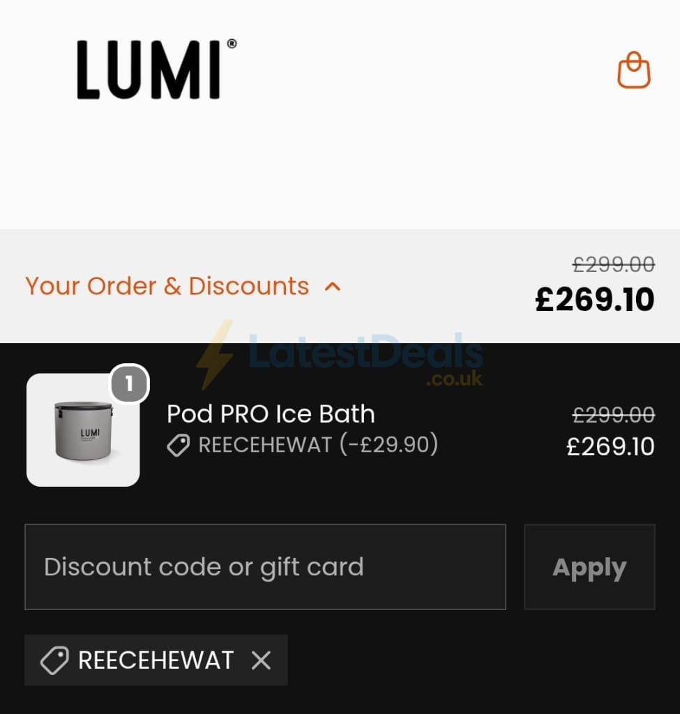 Screenshot of the Lumi Therapy discount code working