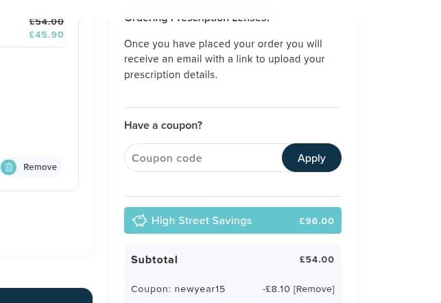 Screenshot of the Lensology discount code working