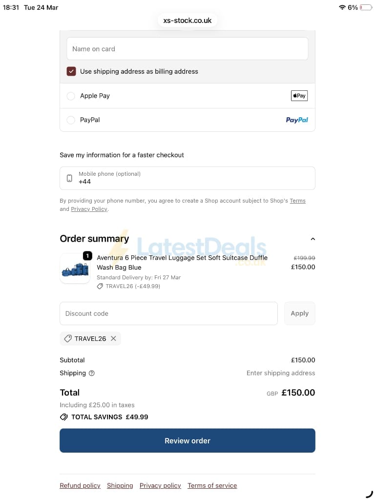 Screenshot of the XS-Stock discount code working