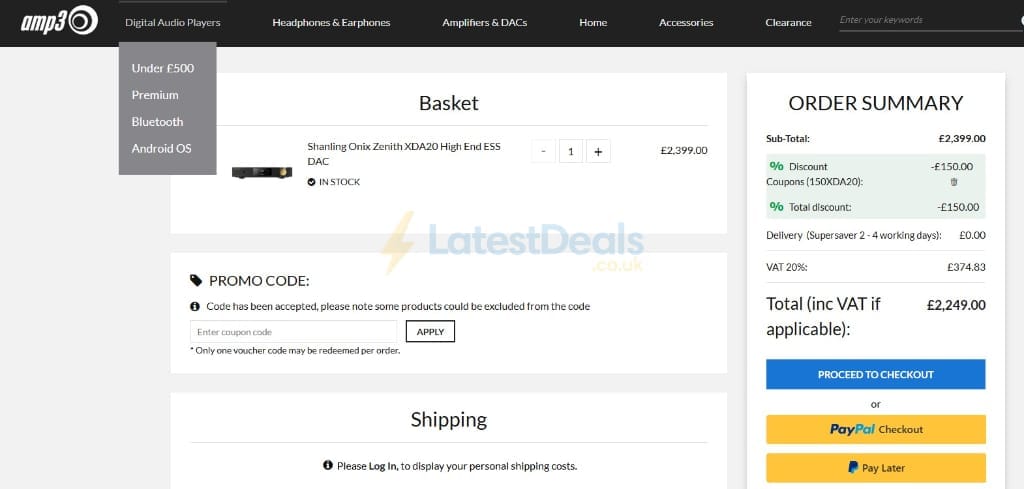Screenshot of the Advanced MP3 Players discount code working