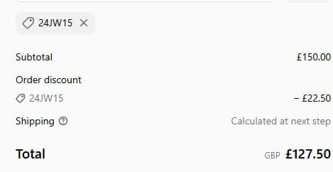 Screenshot of the JW PEI discount code working
