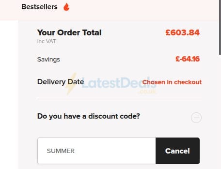 Screenshot of the MyNextMattress discount code working