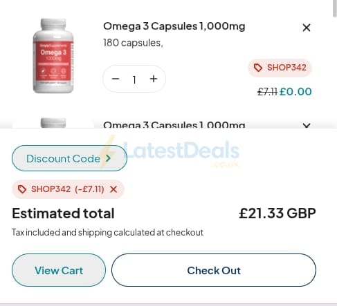 Screenshot of the SimplySupplements discount code working