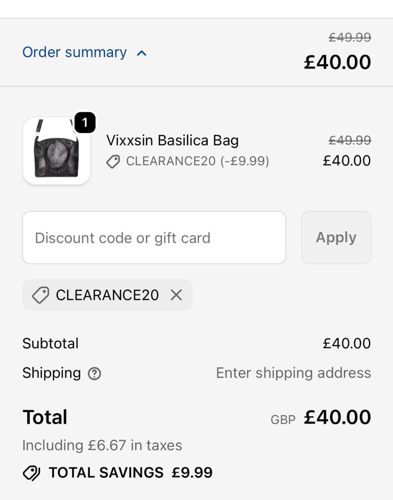 Screenshot of the Kate's Clothing discount code working