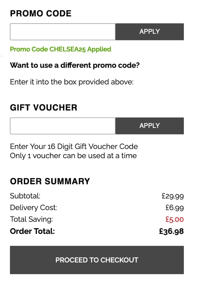 Screenshot of the Harkness Roses discount code working