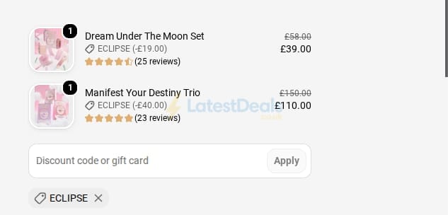Screenshot of the P. Louise discount code working
