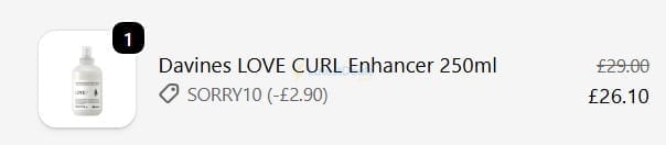 Screenshot of the LuxuriousLook discount code working