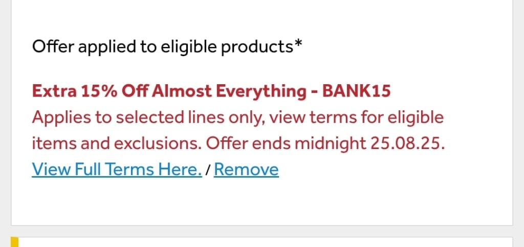 Screenshot of the Go Outdoors discount code working