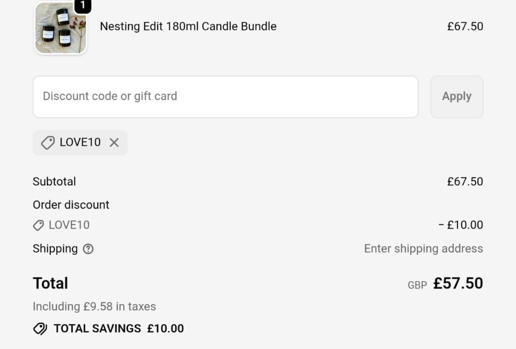 Screenshot of the Seven Seventeen discount code working