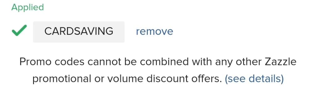 Screenshot of the Zazzle discount code working