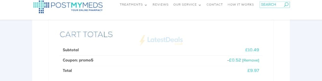 Screenshot of the Post My Meds discount code working
