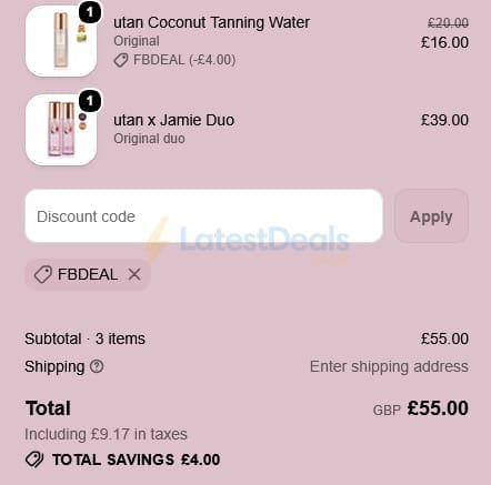 Screenshot of the Utan discount code working