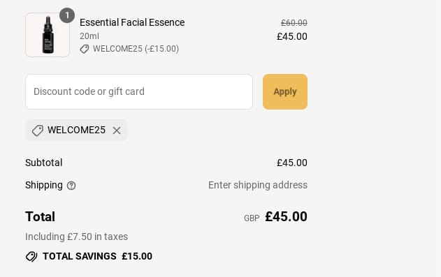 Screenshot of the Slow Ageing discount code working