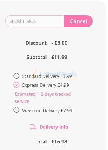 Screenshot of the Personalised Gifts Shop discount code working