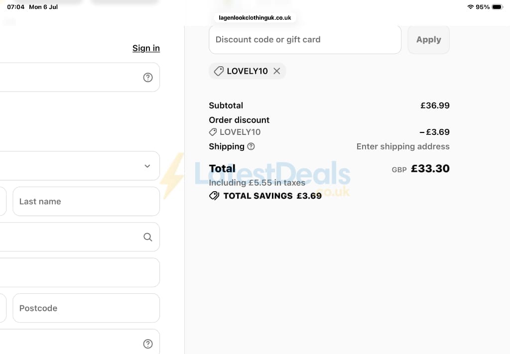 Screenshot of the LAGENLOOK CLOTHING UK discount code working