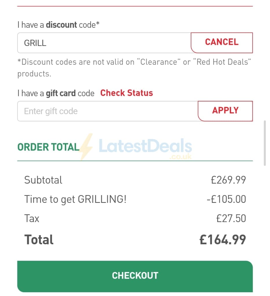Screenshot of the Tefal discount code working