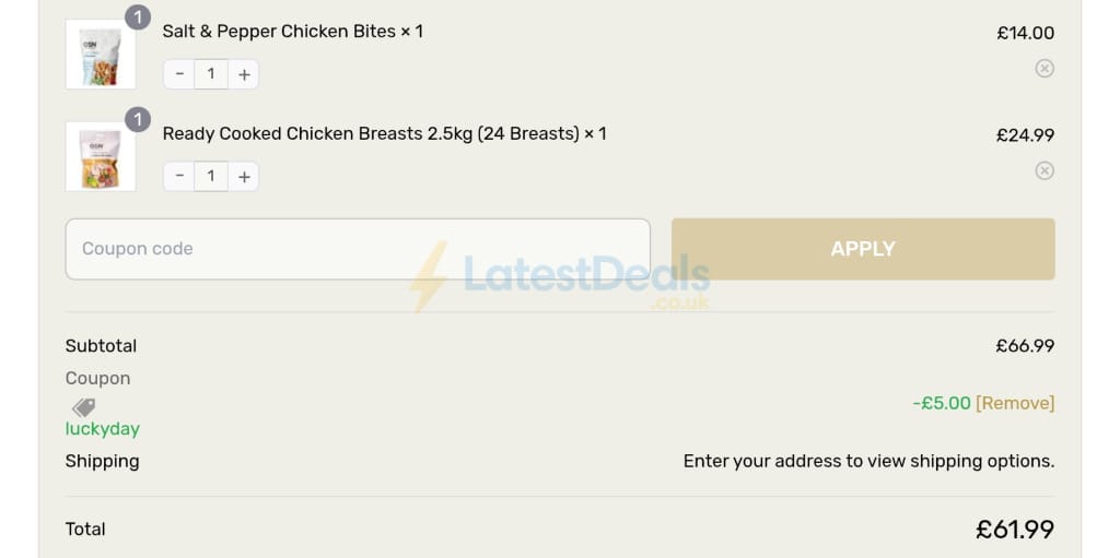 Screenshot of the Gold Standard Nutrition discount code working
