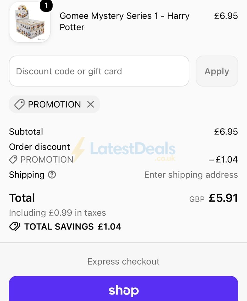Screenshot of the British Souvenirs discount code working