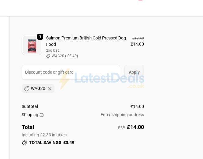 Screenshot of the Wilsons Pet Food discount code working