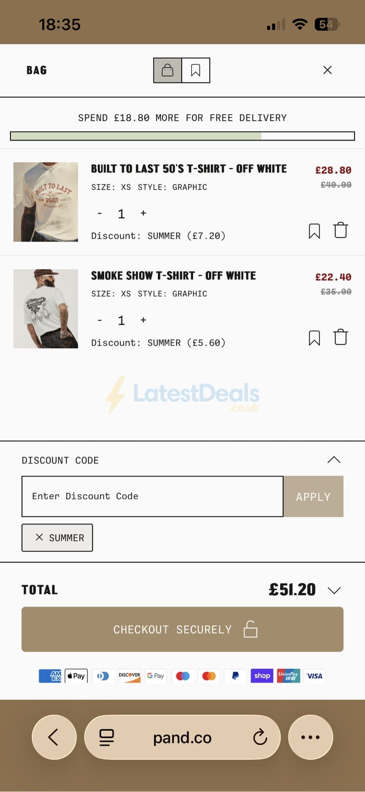 Screenshot of the P&Co discount code working