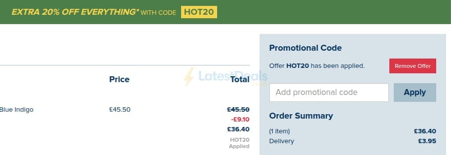Screenshot of the Weird Fish discount code working