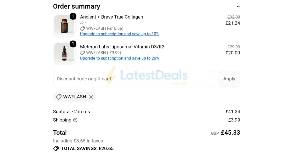 Screenshot of the W-Wellness discount code working