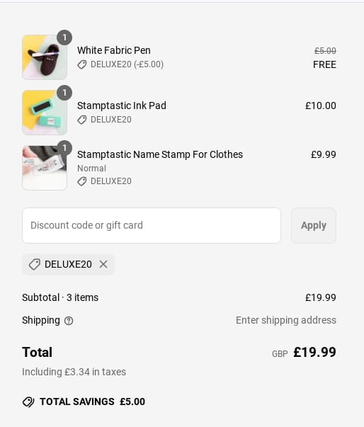 Screenshot of the Stamptastic discount code working
