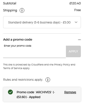 Screenshot of the Armani Beauty discount code working