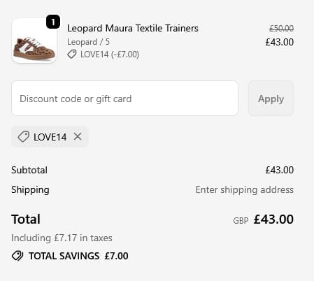 Screenshot of the Hush Puppies discount code working