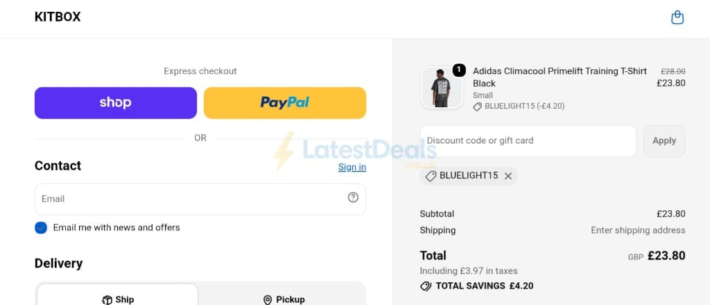 Screenshot of the Kitbox discount code working