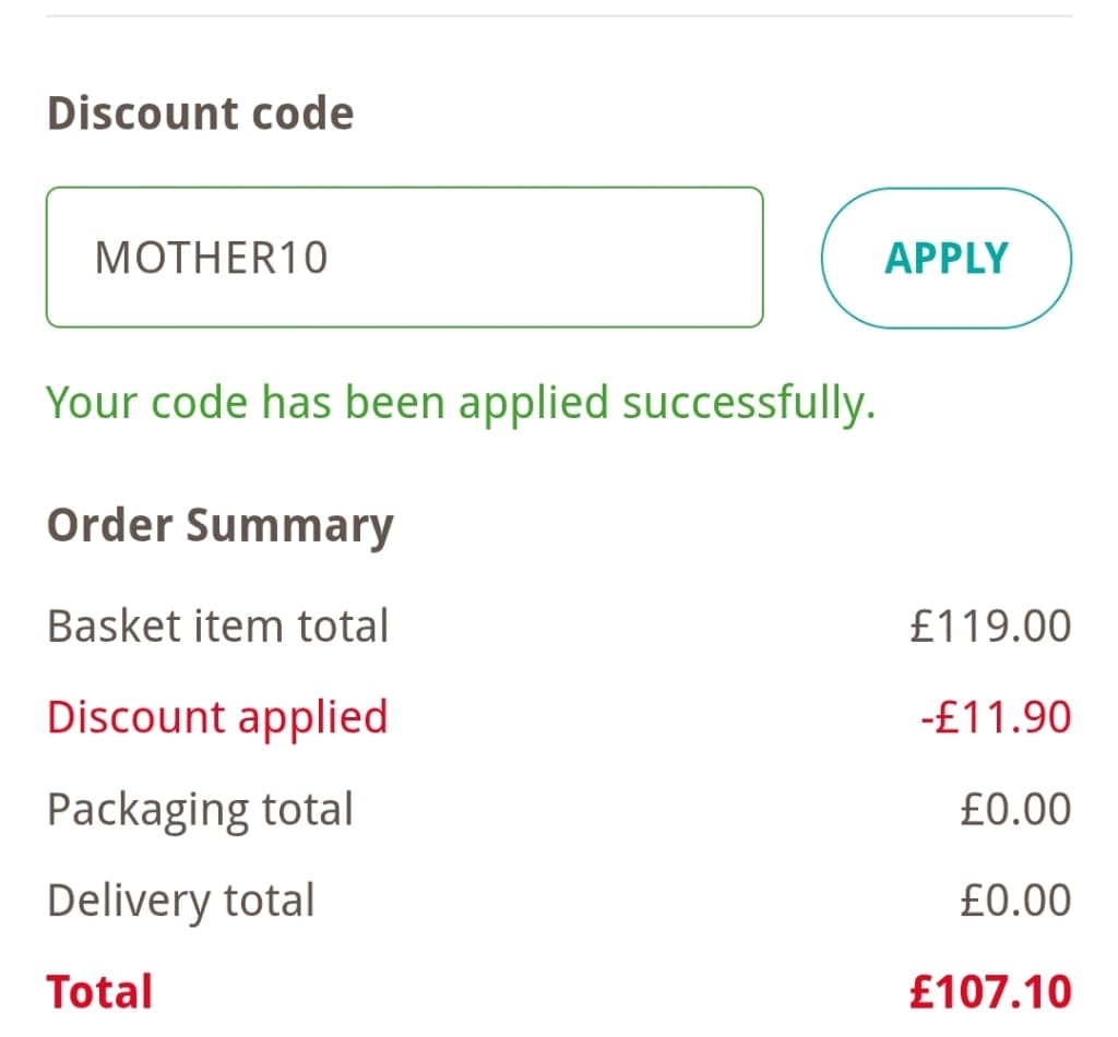 Screenshot of the Buyagift discount code working
