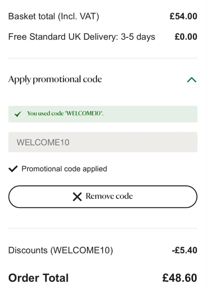 Screenshot of the National Trust discount code working