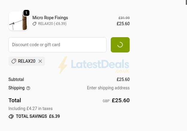 Screenshot of the Simply Hammocks discount code working