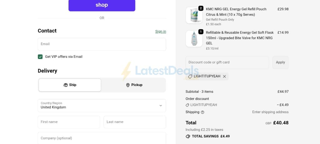 Screenshot of the Kendal Mint Co. discount code working