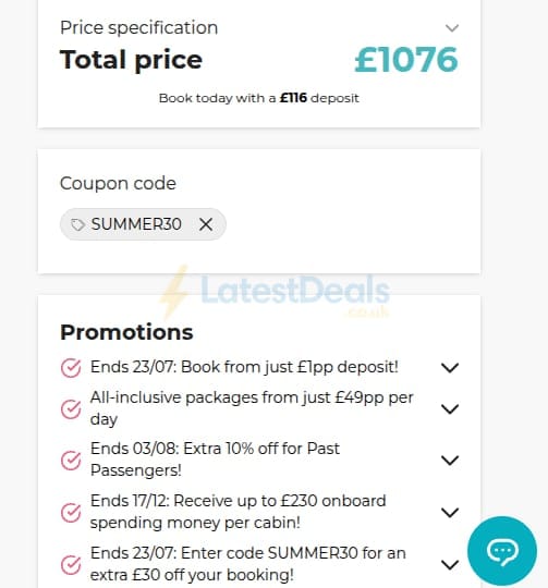 Screenshot of the Seascanner discount code working